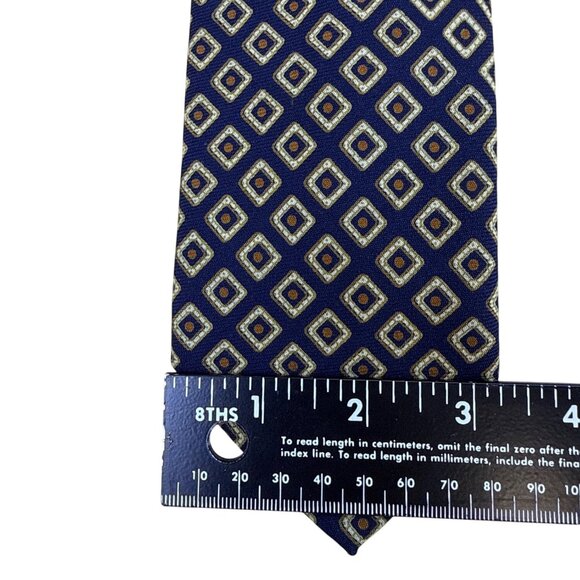 Vintage Brooks Brothers Navy Wool Tie Diamond-Print Handcrafted Made In England - Picture 7 of 7